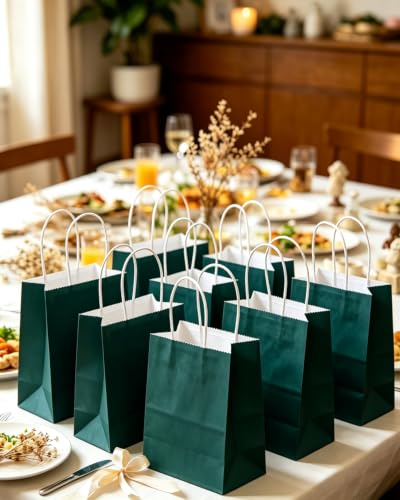 qiqee 24PCS Mini Gift Bag with Handles Bulk 4.5"x2.5"x6" Gift Bags Green Blue Bags Multiple Uses - color: Green Blue