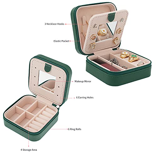 KElofoN Travel Jewelry Case with Mirror - Small Organizer Box for Girls & Women (Green-5) - color: Green-5
