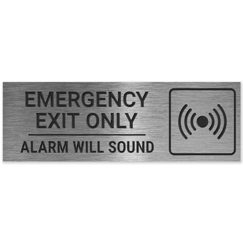 Emergency Exit Only Alarm Will Sound Sign, Engraved, - color: Silver, size: 3x9