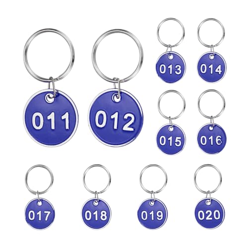 PATIKIL 10PCS Number Tags 11-20, Number Key Tags Aluminum Numbered Keychain Metal with Key Rings for Organizer Field Sales Hangers Clothes Labels ID, Blue - color: Blue