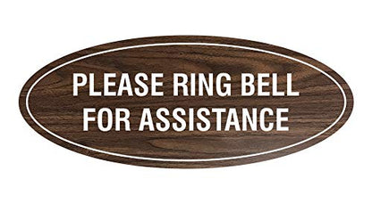 Signs ByLITA Oval Please Ring Bell for Assistance Sign (Walnut) - Small - color: Walnut, size: 2 x 5" - Small (1 Pack)