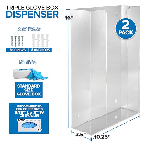 Stock Your Home Triple Acrylic Glove Dispenser, 2 Pack, Wall Mount