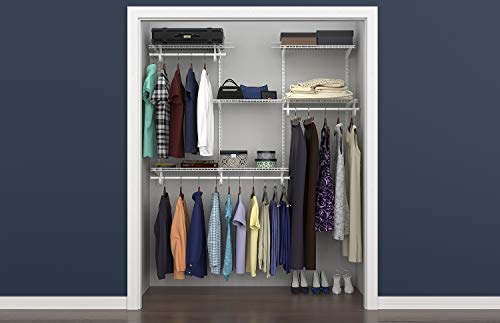 ClosetMaid ShelfTrack Wire Closet Organizer System, Adjustable from 4 to 6 Ft., With Shelves, Clothes Rods, Hardware, Durable Steel, White - color: White, size: 4 ft to 6 ft