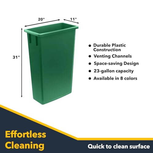 Dark Green 23 Gallon Slim Recycle Container, Commercial Trash Can, Heavy-Duty Waste Bin, Durable Plastic Garbage Can for Offices, Garages, Kitchens, Homes, Restaurants - color: Dark Green, size: Trash Can
