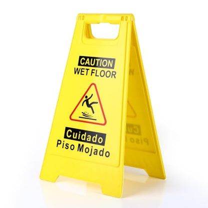 WOUSEDO 1-Pack Caution Wet Floor Sign,17.5" Height,Bright Yellow Double-Sided Folding A-Shaped Frame Design, Bilingual Caution Message - color: 1PACK Yellow