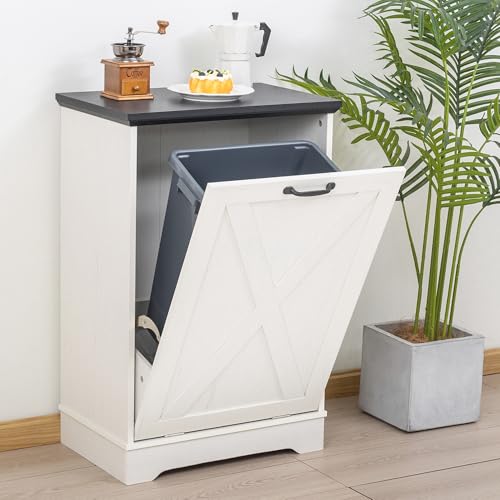 13 Gallons Tilt Out Trash Can Cabinet, Black and White - color: Black and White