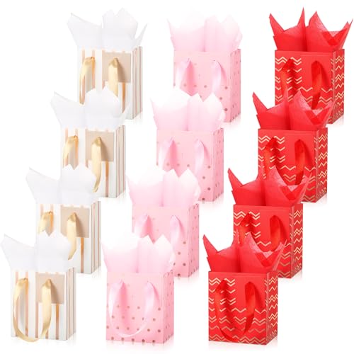 Tenare 12 Pcs Small Gift Bags Bulk,4 x 2.75 x 4.5 Inch,Red Pink White - color: Red Pink White, size: 4 x 2.75 x 4.5 Inch