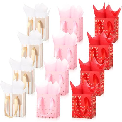 Tenare 12 Pcs Small Gift Bags Bulk,4 x 2.75 x 4.5 Inch,Red Pink White - color: Red Pink White, size: 4 x 2.75 x 4.5 Inch