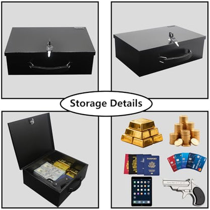 Yuanshikj Fireproof Key Lock Steel Security Safe Box, 0.28 Cu Ft, Black - size: M
