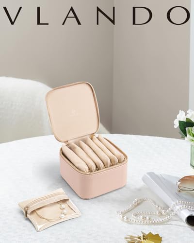 VLANDO Jewelry Travel Case with Clear 6 Velvet Bags,Khaki - color: 6PCS-Khaki
