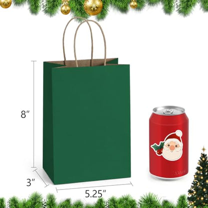 BagDream Small Gift Bags with Handles 5.25x3x8 Inch Forest Green 100Ct Bulk - color: Forest Green
