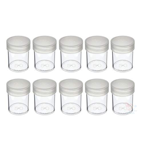 (10) Brand Round Clear Plastic (Half Dollars) Size Coin Storage Tube Holders with Screw on Lid