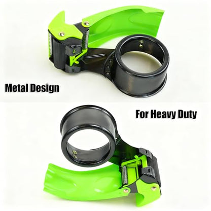 【Upgraded】 PROSUN Blade Safety Cover 2 Inch Professional Packing Tape Dispenser Packaging Metal Handheld Tape Gun Sealing Cutter with Extra Blade Green