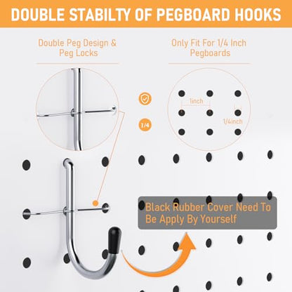 INCLY 176PCS Pegboard Hooks with Peg Locks, 1/4" Heavy Duty Metal - color: Silver