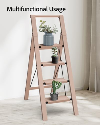 Taranta 4 Step Ladder,Aluminum Step Stool Foldable-Peach Pink - color: Peach Pink, size: 4 Step