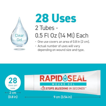Rapid-Seal Hemostatic Wound Gel, 2 Tube, Stops Bleeding in Seconds - size: 2 Tubes (0.5 Fl Oz Each)