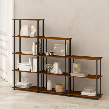 Furinno Turn-N-Tube Toolless 4-Tier Storage Shelves, Light Cherry - color: Light Cherry/Black, size: 4-Tier Round Tube