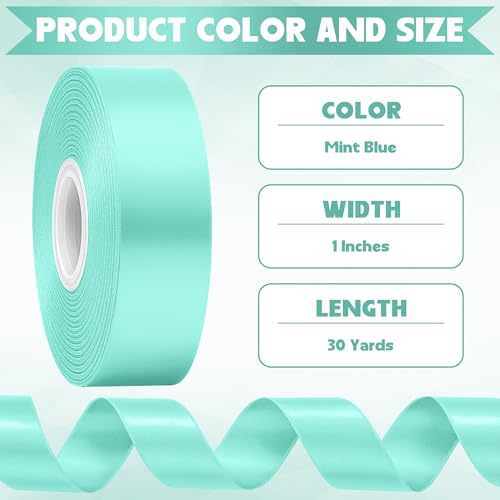 1In 30Yards Mint Blue Satin Ribbon for Gift Wrapping Easter Baby Shower - color: Mint Blue, size: 1 inch