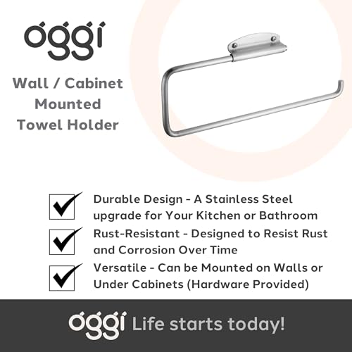 OGGI Paper Towel Dispenser Wall Mount - Stainless Steel, Paper Towel Dispenser Under Cabinet, Ideal Paper Towel Holder Wall Mount in Metal