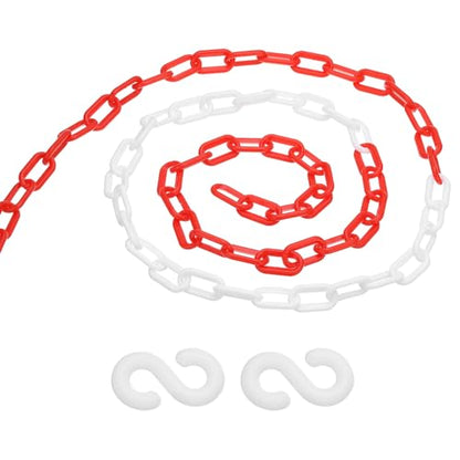 PATIKIL 13Ft Plastic Chain Barrier, Safety Link Chain with 2 S-Hooks for Crowd Control at Driveway Elevator Parking Lot, Red White - color: Red White