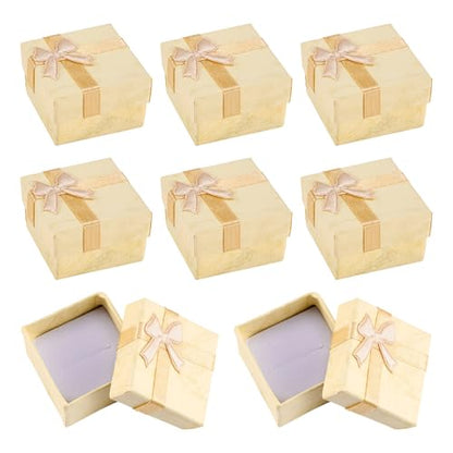 Craftdady 12 Pack Ring Boxes for Jewelry Present 1.59 x 1.59x 1.02 Inch Square Hard Cardboard Jewelry Boxes with Lids Small Present Boxes with Bow for Earring Bracelet Brooch Packaging (Light Yellow) - color: Light Yellow