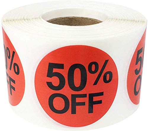 50% Percent Off Stickers for Retail 1.5 Inch 500 Adhesive Labels - color: 50% Off
