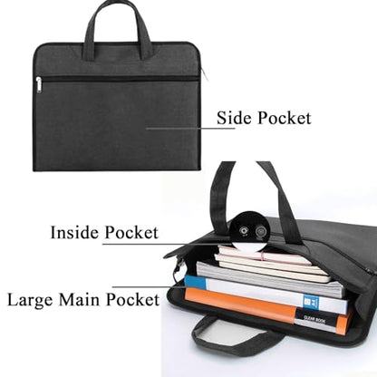 Zipper Document Pouch with Handle Portable Zipper File Bags for Carrying Paper Files Books File Document Bag - color: Black