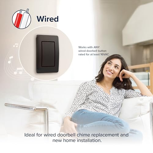 Heath Zenith Wired Mechanical Doorbell Chime Kit, 2-Melody Ding-Dong or Ding, Lighted Push Button, Black Plastic, Hardwired, 85dB, 18000204