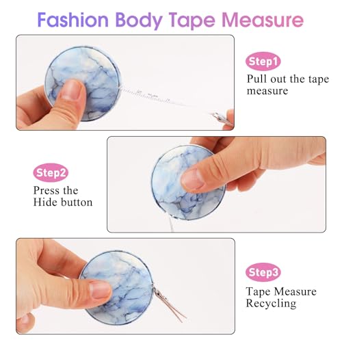Retractable Mini Leather Tape Measure, Auto Retract Light Blue - color: Light Blue Marble