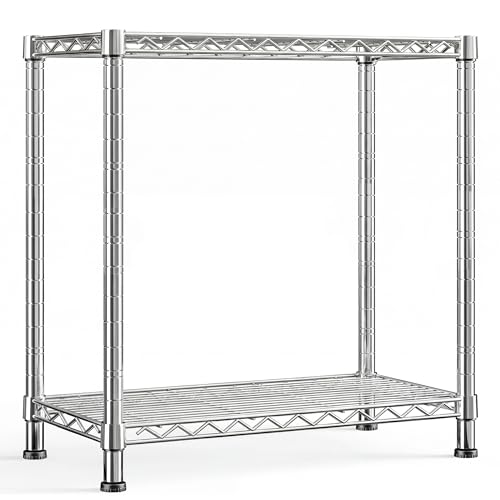DurayLoly 400LBS 2-Tier Narrow Wire Shelving for Kitchen Laundry, Chrome - color: Chrome, size: 27.5" W*11.8" D*27.5" H