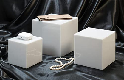Red Co. Set of 3 Glossy White Acrylic Cube Display Nesting Riser Stands with Hollow Bottoms - color: White, size: 4",5",6" - 1 Pack