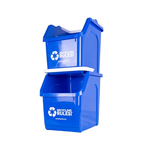 Recycling Rules! 6 Gallon Stackable Recycling Bin Container in Blue, Eco-Friendly Handy Recycle Bin with Easy-to-Carry Handle, 2-Pack - size: 2-pack