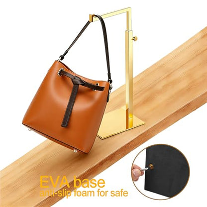 Gold Purse Display Stand, 2 Pack Handbag Display Stand Adjustable Height Stainless Steel Stability Non-slip Base,22lbs Large Bags Display Rack Luxury Purse Holder for Table Retail Closet - color: A-Gold