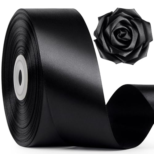 Mauproy Black Satin Ribbon, 1-1/2 Inch, 50 Yards - color: Black