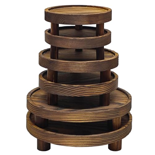 6 PCS 5/6/8 Inch Wooden Risers for Display Wood Pedestal Stand (Brown) - color: Wood