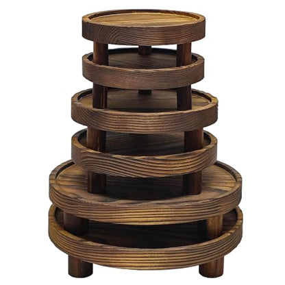 6 PCS 5/6/8 Inch Wooden Risers for Display Wood Pedestal Stand (Brown) - color: Wood