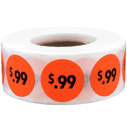 Fluorescent Red .99 Stickers – 3/4 Inch Round Circle Labels, 500 Total Adhesive Stickers Per Roll for Retail Pricing, Product Marking, and Inventory – Made in the USA - color: $0.99
