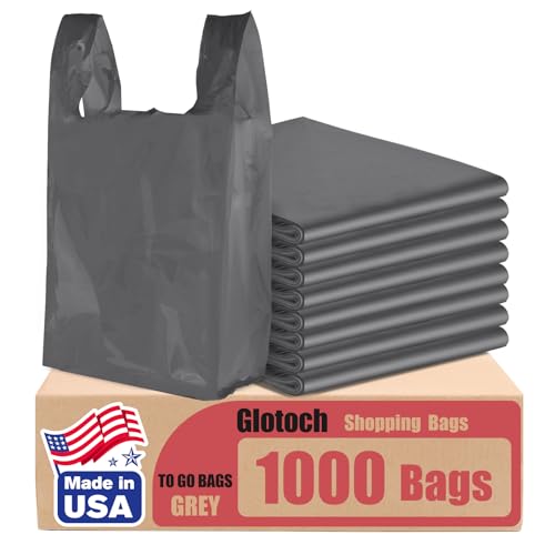 Glotoch 1000 Count - Plastic Grocery T-shirt Bags with Handles Grey (Plain) - color: Pure Grey