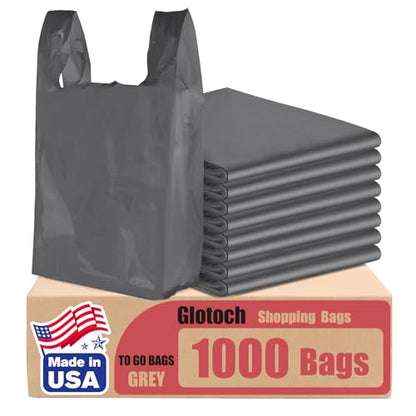Glotoch 1000 Count - Plastic Grocery T-shirt Bags with Handles Grey (Plain) - color: Pure Grey