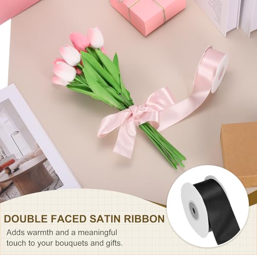 PATIKIL Black Satin Ribbon 1-1/2"x25 Yards Solid Fabric Ribbon - color: Black, size: 1-1/2" x 25 Yards