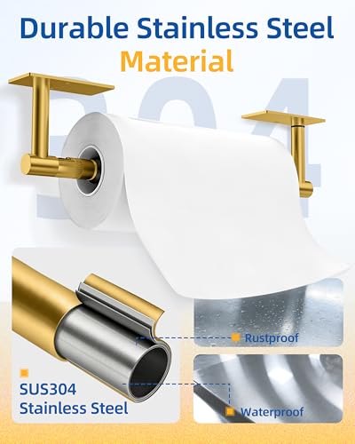 RUACQ Paper Towel Holder Under Cabinet, One Hand Tearing, Brushed Gold - color: Brushed Gold, size: One Hand Tear - Rectangle