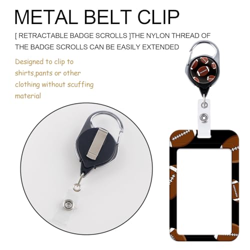 Rugby Football Lanyards for ID Badges, Black Card Holder with Heavy Duty Retractable Badge Clip and Silky Lanyard, Sport Style Keychain Lanyard for Kids, Boys, Men - color: Rugby
