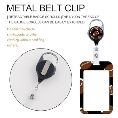 Rugby Football Lanyards for ID Badges, Black Card Holder with Heavy Duty Retractable Badge Clip and Silky Lanyard, Sport Style Keychain Lanyard for Kids, Boys, Men - color: Rugby