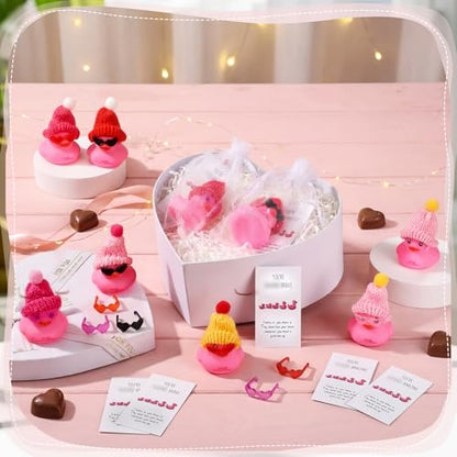 Liliful 24 Sets Pink Rubber Ducks with Knit Hat Sunglasses Card Bag - color: Pink