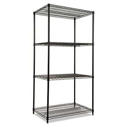 Alera ALE Industrial Heavy-Duty Wire Shelving Starter Kit, 4-Shelf, 36w x 24d x 72h, Black - color: Black, size: 36w x 24d x 72h