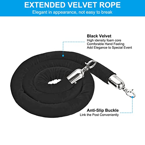 PATIKIL 5 Feet Black Velvet Stanchion Rope, Crowd Control Barrier Rope with Snap Hooks for Posts Stand Queue Divider of Hotel Theater, Silver - color: Black, size: 5 Feet
