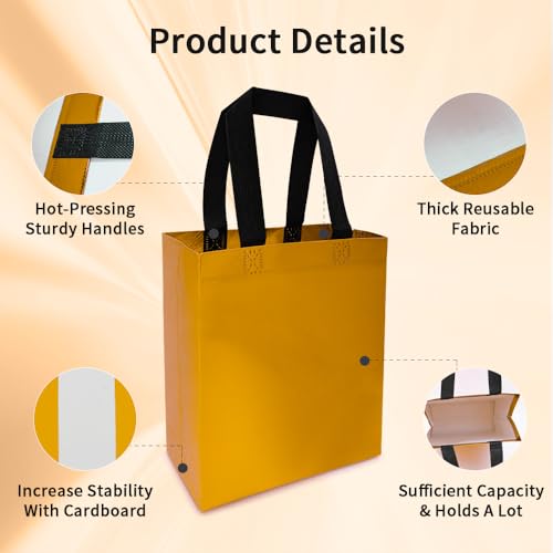 huichuan Gift Bags with Handles, Yellow Reusable Gift Bags Bulk 12 Pack — Small 8" Non-Woven Tote Party Bags for Wedding Birthday Christmas, Sturdy Gift Bag Set with Premium Handles - color: Yellow-Small-12pcs