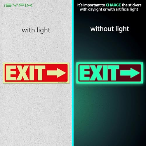iSYFIX Exit Stickers Signs Directional Right Arrow 2 Pack 12x4 Inch - color: Sticker Right Glow, size: 2 Pk 12x4