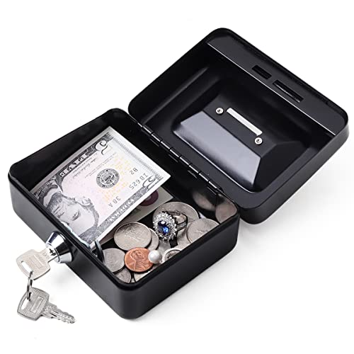 Decaller Mini Cash Box with Lock and Slot, Metal Coin Bank Piggy Bank for Adults & Kids, 4.9" x 3.7" x 2.3", Black - color: Black, size: X Small (4.9 Inch)