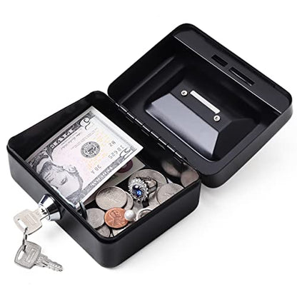 Decaller Mini Cash Box with Lock and Slot, Metal Coin Bank Piggy Bank for Adults & Kids, 4.9" x 3.7" x 2.3", Black - color: Black, size: X Small (4.9 Inch)